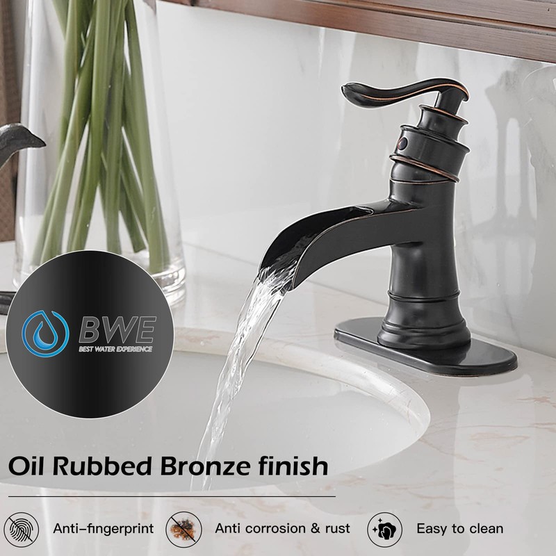 BWE Waterfall Bathroom Faucet Oil Rubbed Bronze Single-Handle One Hole