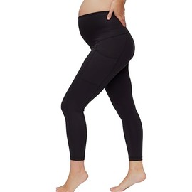 Motherhood Maternity Workout Over the Belly Pregnancy and Postpartum Leggings, Yoga Pants womens, 23 inch black, X-Large