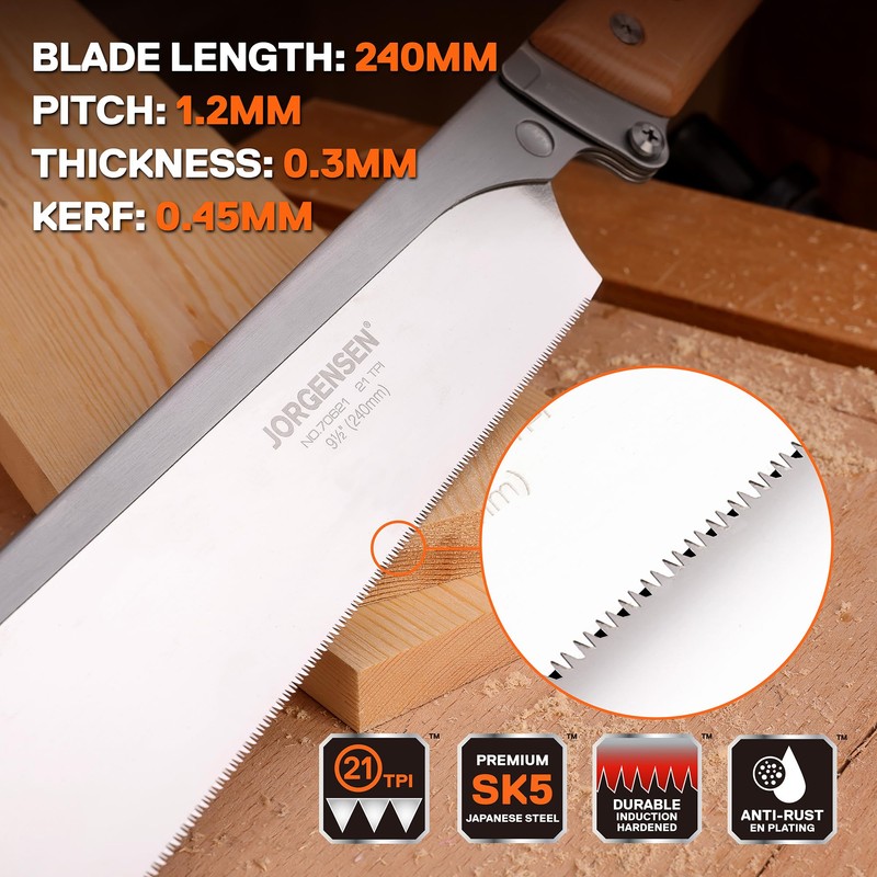 JORGENSEN Japanese Pull Saw, 9.5 Inch Pro Folding Dovetail Saw