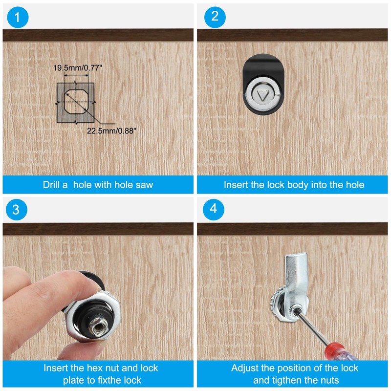 PATIKIL 三角形カムロック 2個入りクロムメッキされた管状キャビネット引き出しロック 1-1/4" シリンダー長さ 1-1/16" 厚パネルに適合 小さな鍵付き 電気キャビネット 水道メーター