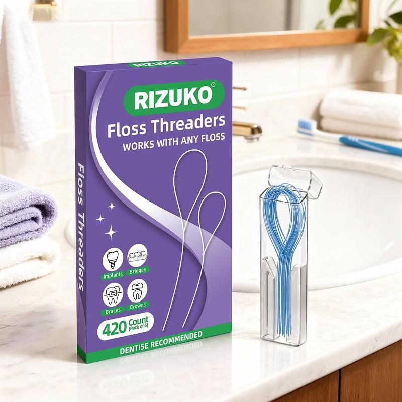 RIZUKO Floss Threaders,Deep Clean Dental Floss Threader for Braces,Bridges,Implants with