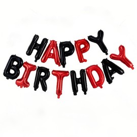 VGRDTW Happy Birthday Banner Black and Red, 16 Inch Mylar Foil Letters Balloons, Reusable Birthday Decorations with Ribbon & Straws, Inflatable Party Supplies for Men Women Boys Girls Decoration