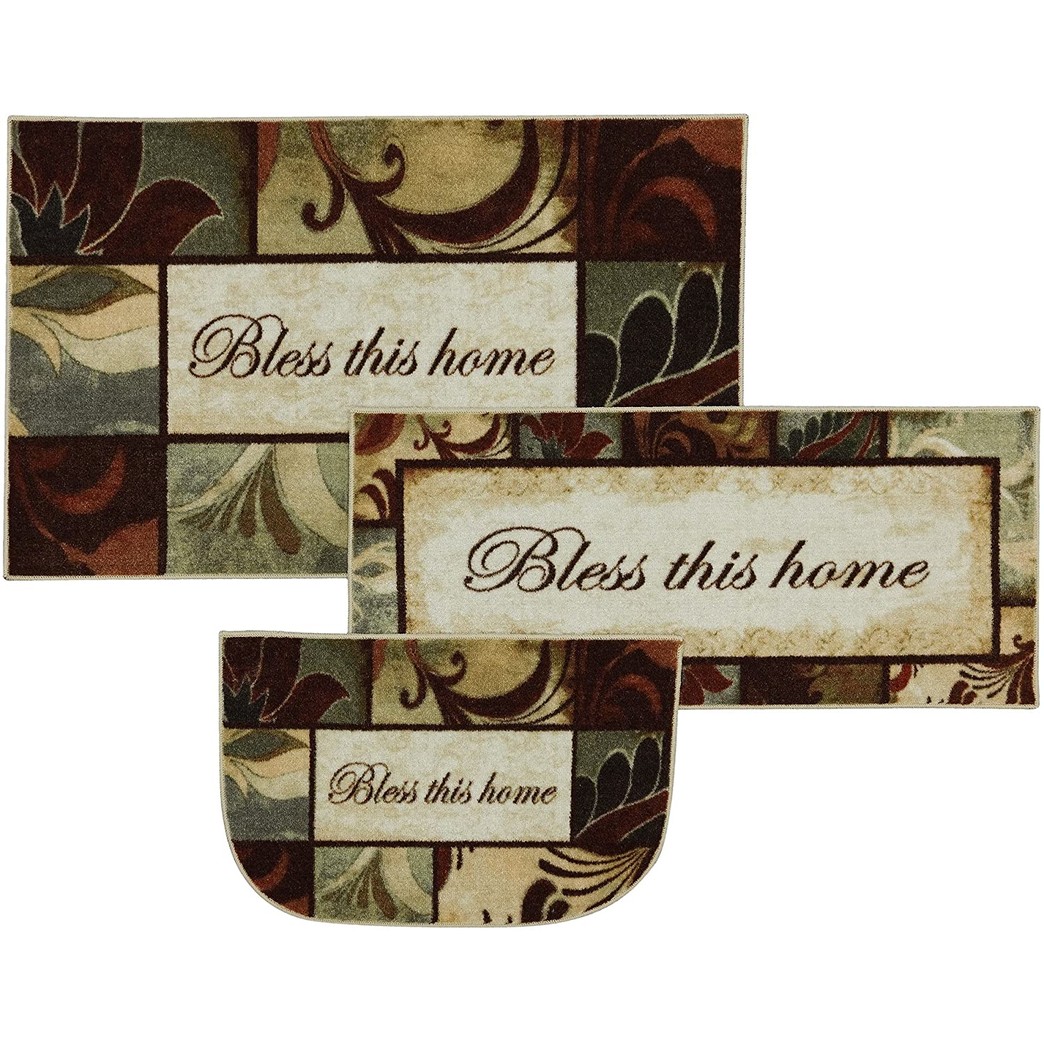 Mohawk Home Machine Washable Kitchen Mat ,Rules to Live By (3 Piece Set: 1'8" x 2'6" Slice, 1'8" x 3'9", 2'6" x 4')