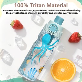 PIQUEBAR Kids insulated Water Bottle 17oz & Sport Water Bottle 24oz Set, Stainless Steel Metal Vacuum Water Bottles, Leakproof Tritan Sport Water Bottles for School Boys Girls,Blue Sea