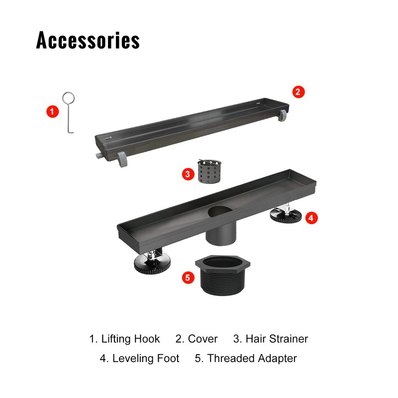SaniteModar Linear Shower Drain, Black Shower Drain 12 inch with