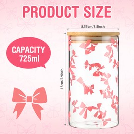 Suclain 3 Pack Pink Bow Glass Storage Containers with Airtight Bamboo Lid 25 oz Cute Food Storage Jars Organizers for Overnight Oats, Kitchen Cookie, Coffee Bean, Dry Goods, Candy, Tea