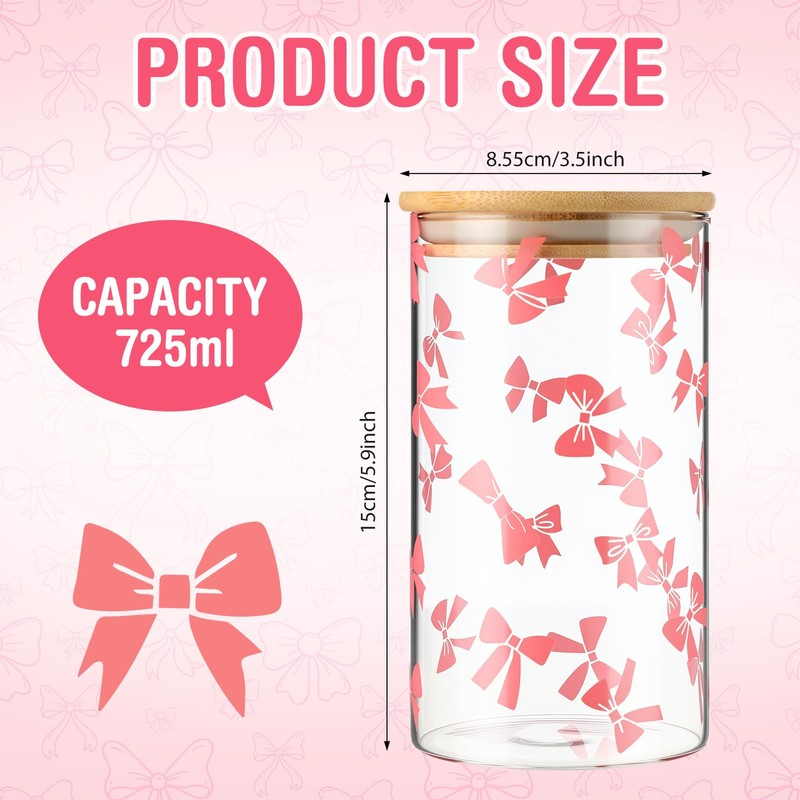 Suclain 3 Pack Pink Bow Glass Storage Containers with Airtight