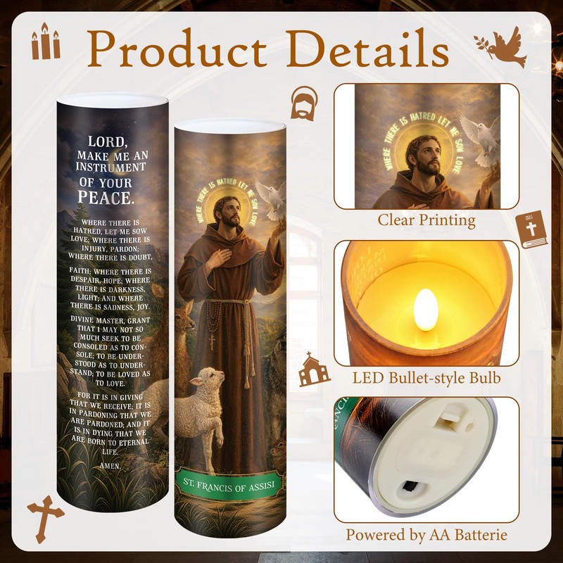 Anglechic Religious St Francis of Assisi LED Candle Gift Catholic