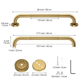 2 Pack 20 Inch Anti Slip Shower Grab Bar Oil Rubbed Black Bronze, ZUEXT Antique Brass Bathroom Grab Bar, Knurled Bath Balance Bar, Safety Handrail Support, Handicap Elderly Senior Assist Bath Handle