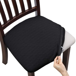 Fuloon 4 6 Pack Stretch Jacquard Chair Seat Covers,Removable Washable Anti-Dust Dinning Room Chair Seat Cushion Slipcovers (6, Black)