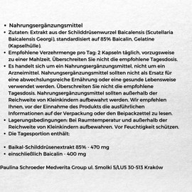 Medverita - Baikalina 200mg - Extrakt aus 85% Baikal-Schilddrüse - Sehnen - Muskeln - Antioxidationsmittel - Nahrungsergänzungsmittel mit Pflanzenextrakten - 2 kapseln pro Tag - 120 kapseln