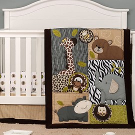 Brandream Jungle Crib Bedding Sets for Boys Elephant Animal Zoo Nursery Baby Bedding Set Zebra Giraffe Monkey Hippo Owl Bear 3D Pattern | 3-Piece Nursery Set | Baby Comforter, Crib Sheet, Crib Skirt