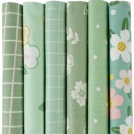 levylisa 6pcs Green Color Pattern Floral Grid Fat Quarter Cotton Fabric for Sewing Crafting Patchwork Quilting 18x22Inches