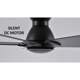 Carro 52 Inch Flush Mount Ceiling Fan without Lights, Black Ceiling Fan with Remote Low Profile, 10-Speed Reversible DC Motor, 5 Dark Walnut Finish Blades, Indoor for Bedroom