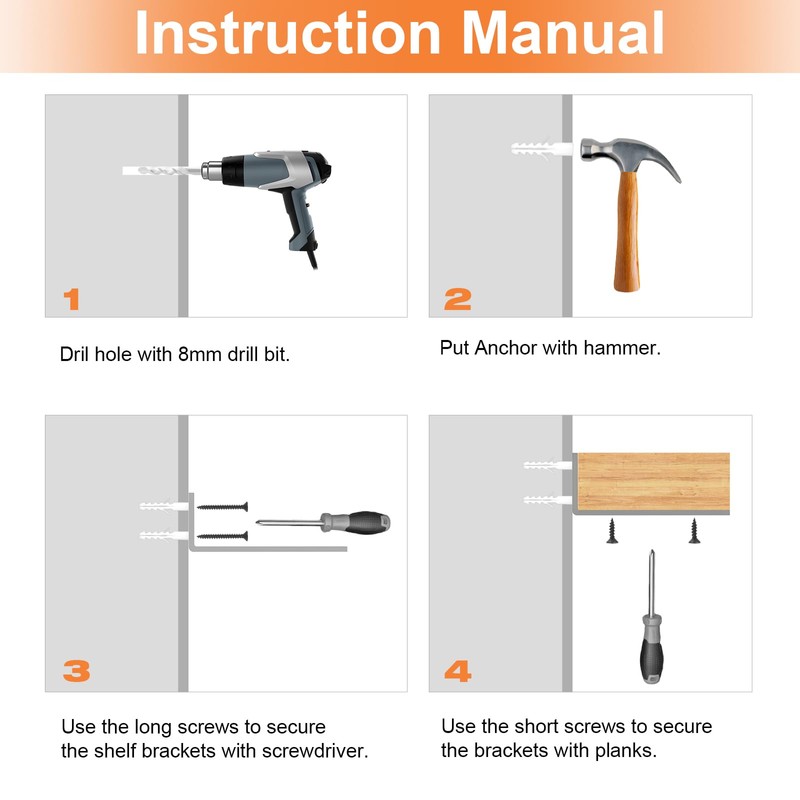 Floating Shelf Bracket Stainless Steel 10 Inch, 6 Pack Heavy