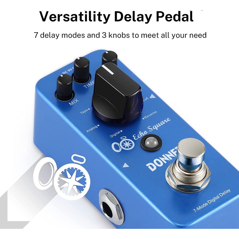 Donner Digital Delay Pedal, Echo Square Delay Guitar Pedal, 7
