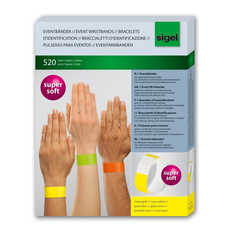 Sigel 255 x 25mm Soft Neon Event Wristbands - Yellow