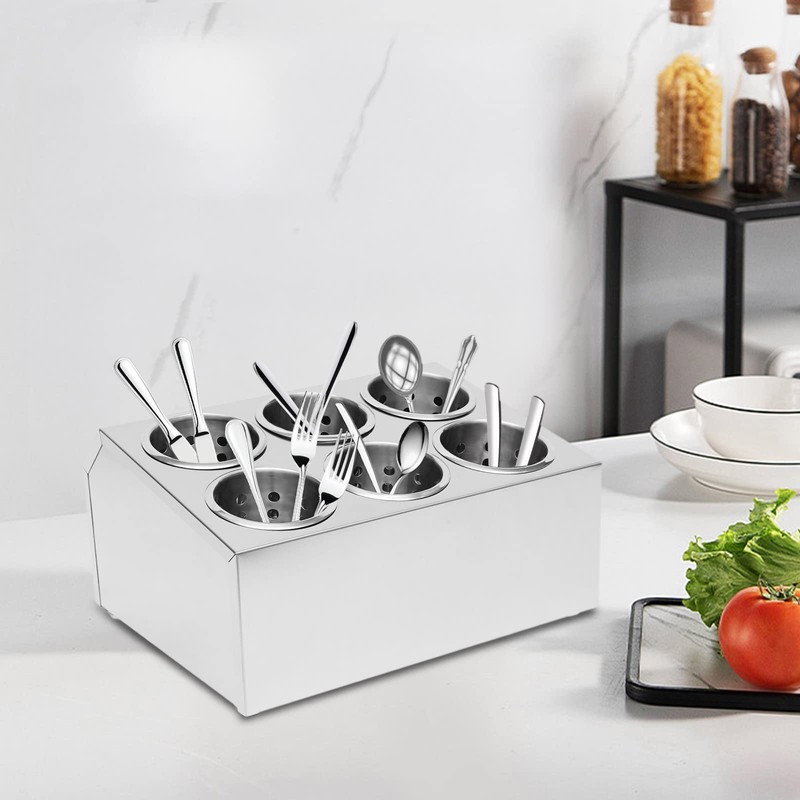 DUTTIETY Flatware Organizers Stainless Steel, 6 Holes Cylinder Flatware Organizer,