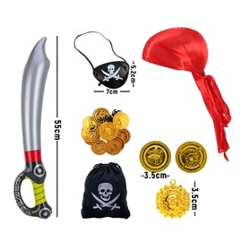 ASFWAGQ Pirate Costume Accessories 6-Piece Pirate Costume Men Girls with Pirate Bandana Headband and Pirate Costume Accessories for Carnival Pirate Cosplay Theme Party Role Play