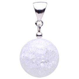 Pendant made of real rock crystal ball & 925 silver white crackle design ladies