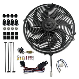 Aflle Racing 16" Electric Radiator Cooling Fan Wide Blade 12V 3000CFM with Assembly Kits and Thermostat Relay Kit