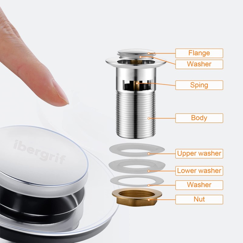 Ibergrif - Slotted Sink Brain with Overflow, Pop-up Bathroom Waste