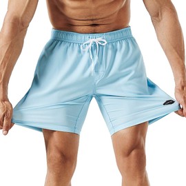 maamgic Mens 7" Stretch Swim Trunks Quick Dry Mesh Lining Swimwear Bathing Suits Solid Blue Medium