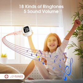 mizikuu Wecker Digital Kinder, Wecker mit Licht, Dual-Wecker, LED-Nachtlicht mädchen Wecker, Funkuhr mit Snooze Funktion 18 Musik Klingeltöne 5 Helligkeitsmodus 12/24 Stunden USB-Aufladung, Weiß