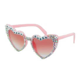 PACIOCEAN Birthday Heart Sunglasses,Girl’s Birthday Glasses Decoration, Pink Heart Shaped Shiny Bling Diamond Pearl Birthday Queen Sunglasses,Pearls for Adults, Teens, Women, Ladies (PINK)