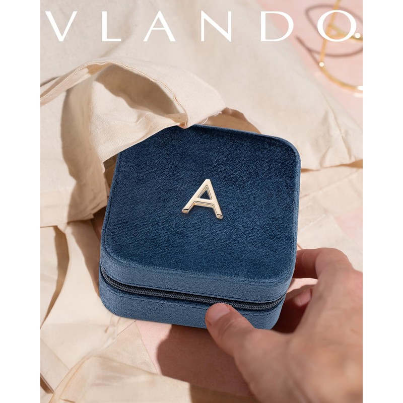 Vlando Travel Jewelry Box for Girls Women, Initial Jewelry Organizer