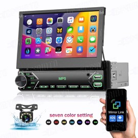 CFRIATO 7" Single 1 DIN Flip out Touch Screen Car MP5 Stereo Radio Bluetooth with Camera