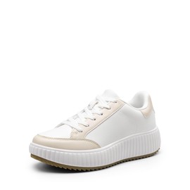 DREAM PAIRS Women Platform Chunky Lightweight Comfortable Casual Faux Leather Lace-Up Dee Walking Fashion Sneakers,Size 7,White/Apricot,SDFN2413W