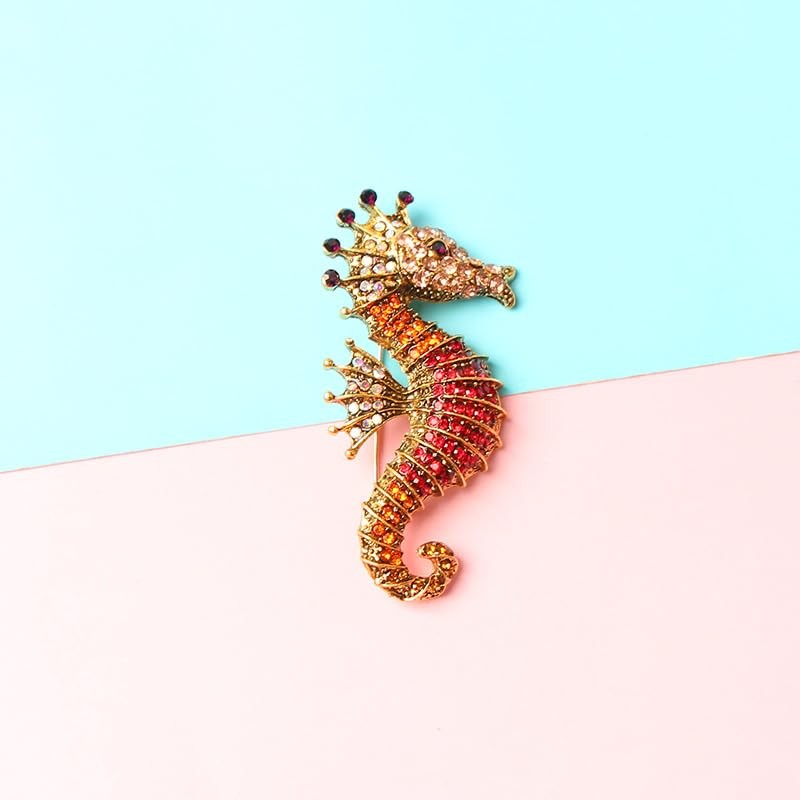 NOIAFZY 3PCS Shiny Rhinestone Seahorse Brooch - Retro Sparkling Sea