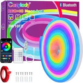Cozylady Tira Led Neon RGB con control independiente,Bluetooth 3M Colores Luces LED RGB NeóN Impermeable,Suave y DIY Deformable Luz LED con Control Remoto de 24 Teclas + Controlador Inteligente APP