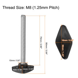 HARFINGTON 8pcs Tee Wing Knobs M8 x 75mm Metric Male Threaded Stud T Head Plastic Knob Handles Thumb Screws Hand Clamping Tightening Knob Grip Thumbscrew, Black