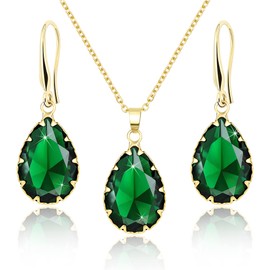 [Linawe] Synthetic Diamond Pendant Necklace Earrings for Women, Gold, Silver, Pink Gold, Women's Jewelry Accessories, Crystal Pendant Necklace Chain, Gemstone Moissanite Earrings Set, Copper, Created