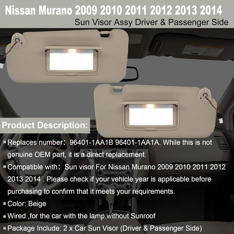 NHILES Driver & Passenger Side Sun Visor Fits for Nissan