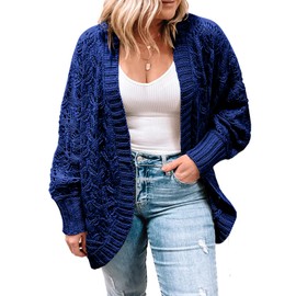 Eytino Womens Plus Size Cardigan Long Sleeve Crochet Sweater Hollow Out Open Front Cardigans Outwear,3X Dark Blue