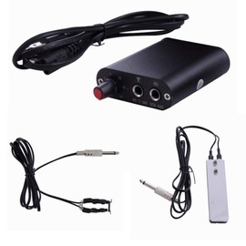 Mini Tattoo Power Supply Set,New Star Tattoo Mini Motor Black Tattoo Machine Power Supply with Tattoo Clip Cord and Stainless Steel Foot Pedal for Permanent Makeup Tattoo Supply Accessory