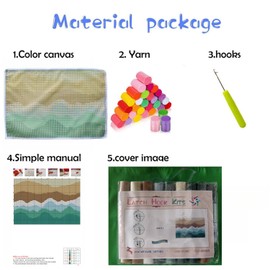 Abstract Sea Wave Beach Latch Hook Rug Kit for Adults Easy Carpet Cushion with Printed Canvas Crochet Yarn Craft DIY Hooking Tapestry for Home Floor Decoration Pets Pads 60x40cm