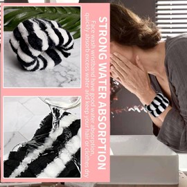 Makeup Headband, Spa Headband and Wristband Set, Headband for Washing Face, Self Skin Care Headband for Women (Black White, One size)