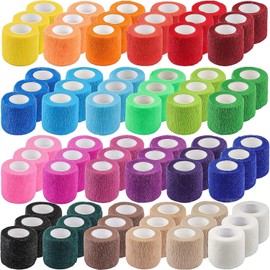 Erinnmy 72 Pack Self Adhesive Bandages Wrap,2 Inch x 5 Yards Elastic Cohesive Wrap,24 Color Stretchable Athletic Tape,Breathable Self-Adherent Sports Wrap for Wrist Ankle Swelling and Sprains (72 PCS)