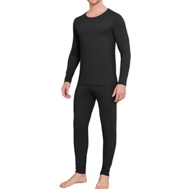 Ekouaer Men Thin Thermal Underwear Set Soft Long Johns Set 2 Pcs Warm Base Layer Top & Bottom for Cold Weather Black M