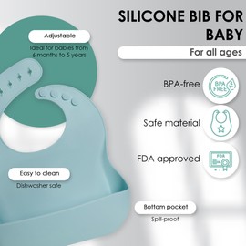 Bluet B- Silicone Baby Feeding Set - Baby Led Weaning Supplies - Baby Spoons, Suction Bowl - Plate - Baby Utensils Set - Silicone Feeding Set for Baby First Foods, Infant Eating - 8pcs - Light Blue