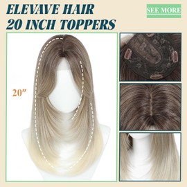ELEVAVE Hair Toppers for Women with Thinning Hair, 20 Inch Toppers Hairpieces for Women with Middle Part Clip in Bangs 360° 3D Realistic Scalp Daily Use (Ombre Dark Root to Blonde)