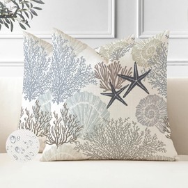 Miuyunya Pack of 2 Waterproof Cushion Covers 40 x 40 cm Maritime Starfish Cushion Decorative Modern Outdoor Waterproof Cushion Covers Outdoor Summer Cushion Covers Decorative Cushion Covers for Garden