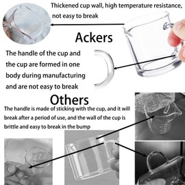 Espresso Cups Set of 2, 4 OZ Double Spouts Cups, Espresso Shot Glasses, Milk Cup with Handle, Clear Glass, Espresso Accessories for Espresso Machine