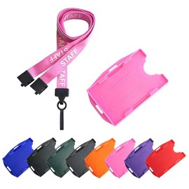 PCL Media ltd® Pink Staff Lanyard With Card Holder Safety Breakaway Clip Staff Lanyard with Card holder & Matching Colour Dual Double Sided Badge Holder