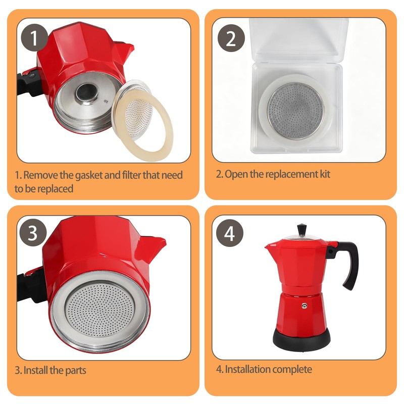 Mogrecha Moka Pot 2 Pcs Filter with 3 Pcs Silicone