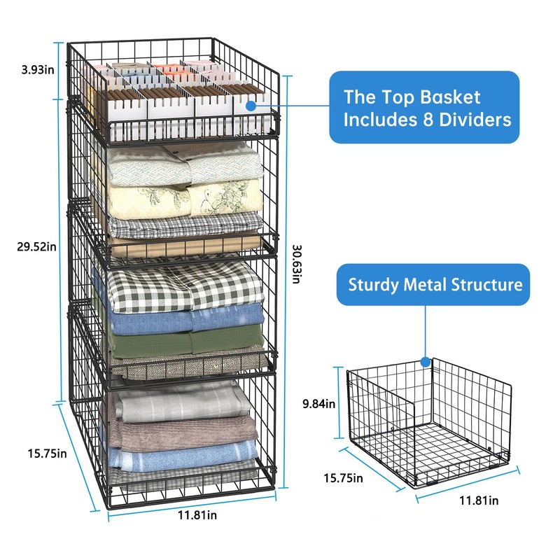 4 Tier Closet Organizers and Storage Shelves,4 Pack Narrow Stackable
